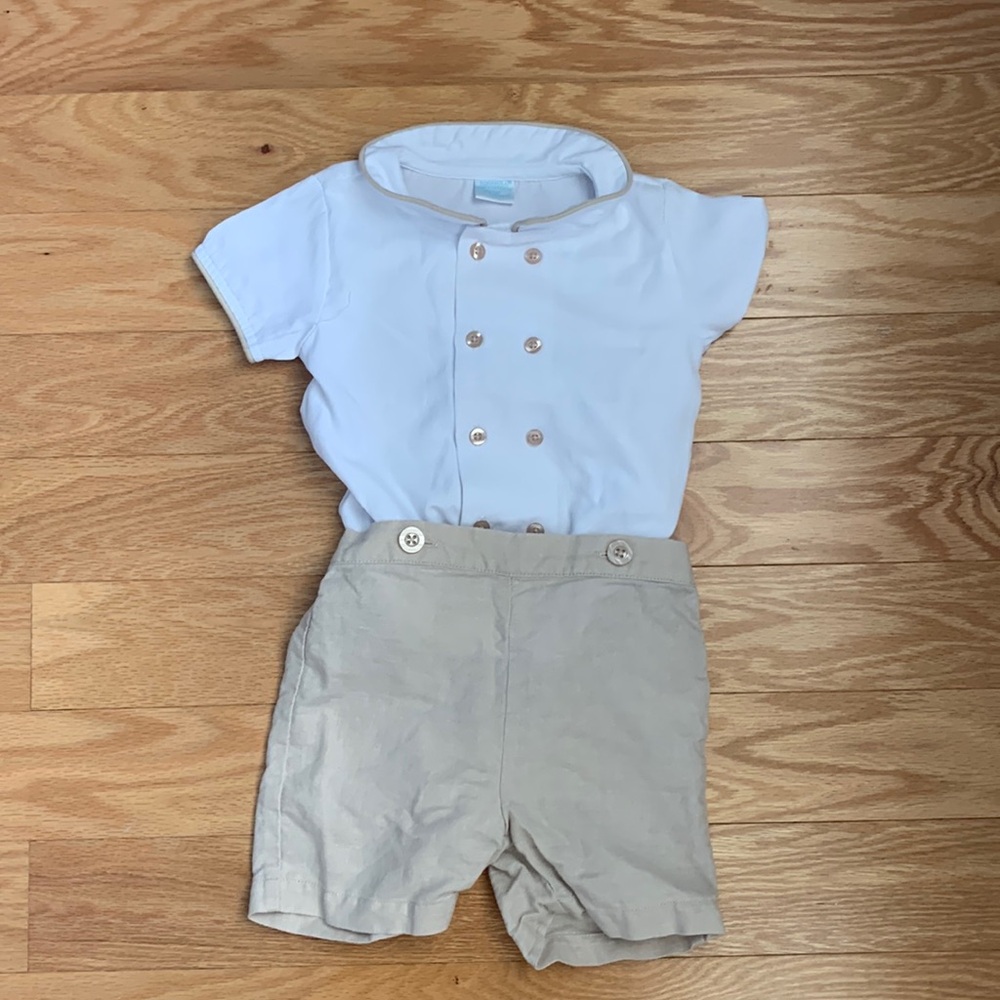 Edgehill Collection. Size 12M. White and beige boy outfit